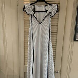 Zara Black White Striped Ruffle Tie Neck Sleeveless Maxi Dress Size M